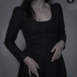 Later Studio Epipactis Blouse Black Hemp and Cotton